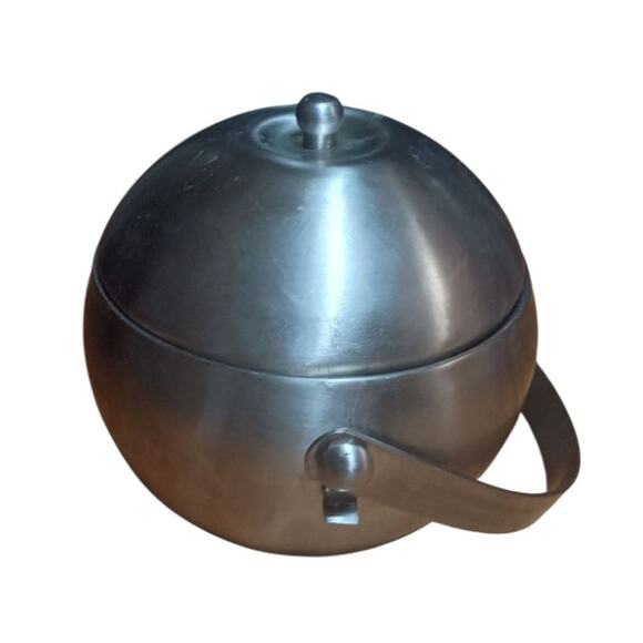 Vintage Mid Century 2 Piece Brushed Steel Double Wall Ice Bucket With Handle - Picture 2 of 7